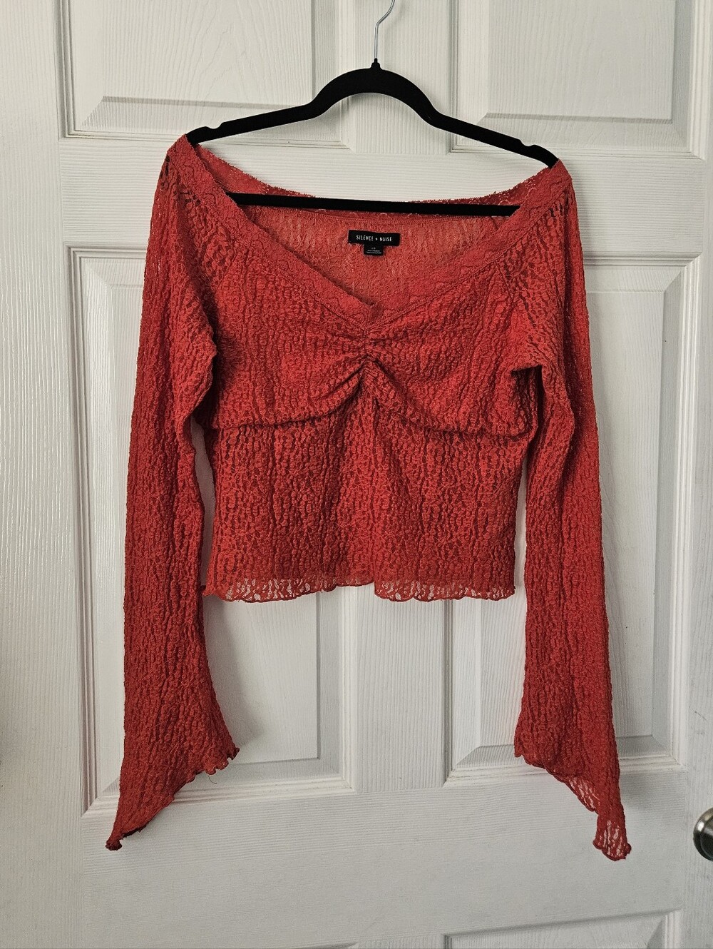 Crop Top Lace Babydoll Y2K Coquette Fairy Grunge Off Shoulder Sheer Red Large